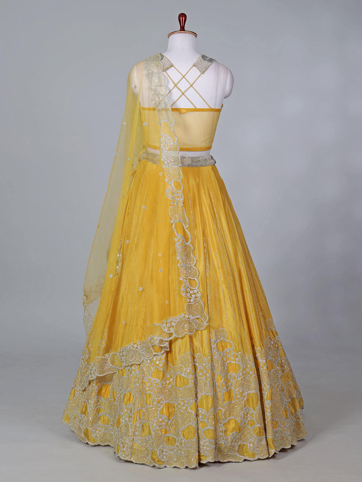 Mustard yellow satin silk designer lehenga choli