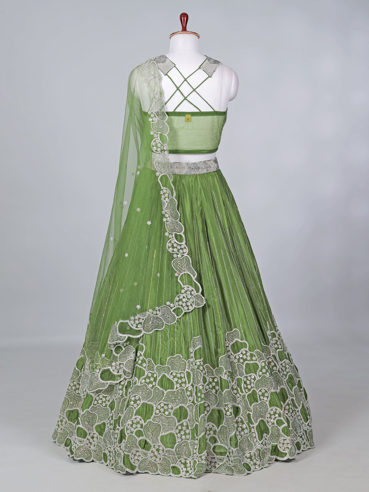 Mehendi green satin silk embellished lehenga choli