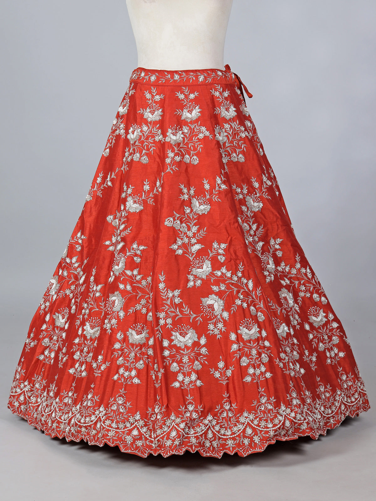 Rust orange raw silk embellished lehenga choli