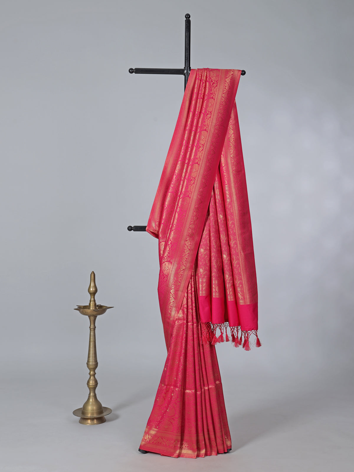 Gajari pink semi silk zari work saree