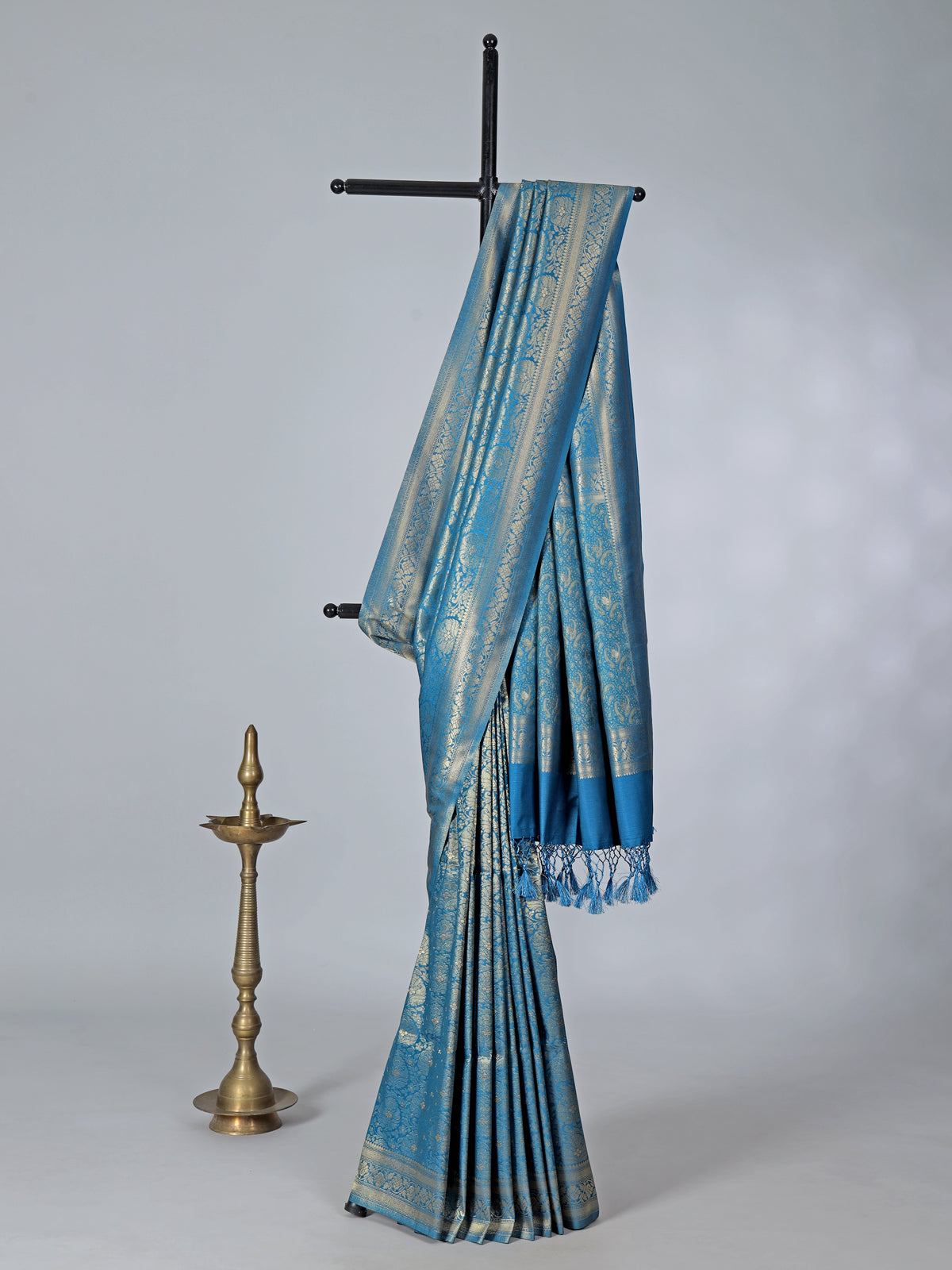 Blue semi silk zari work festive saree