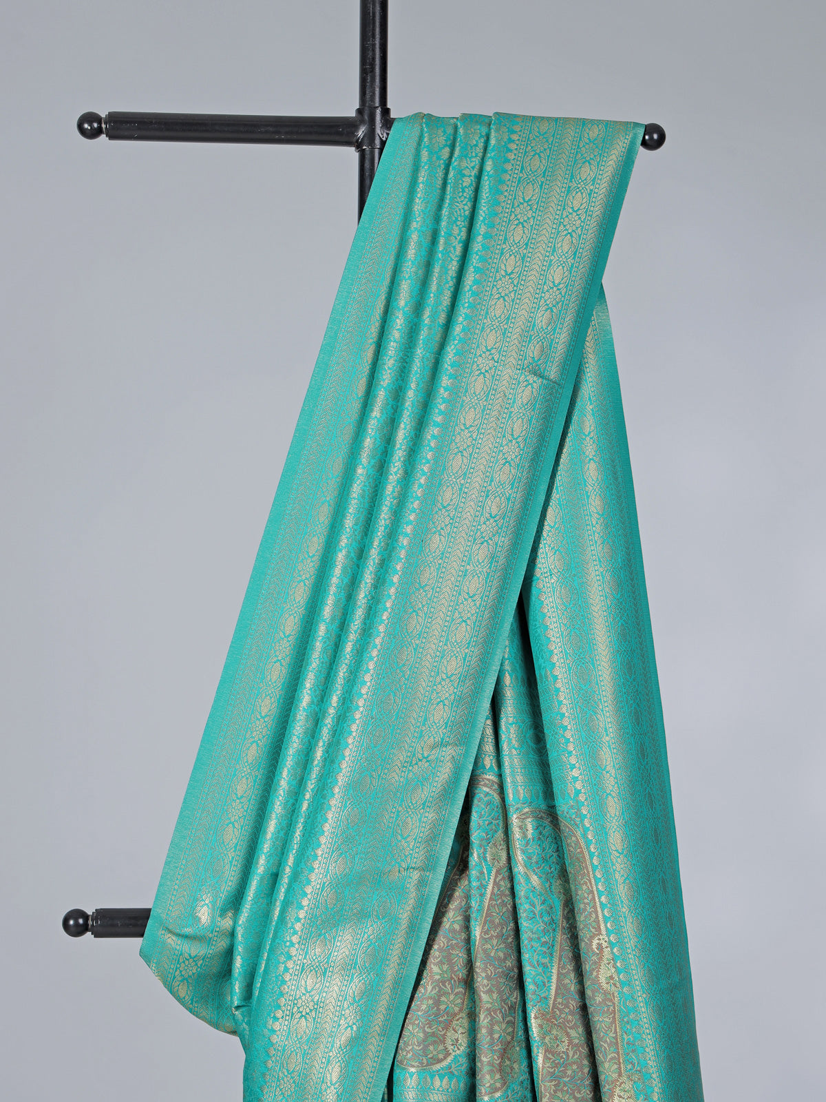 Aqua blue zari worked saree in semi silk