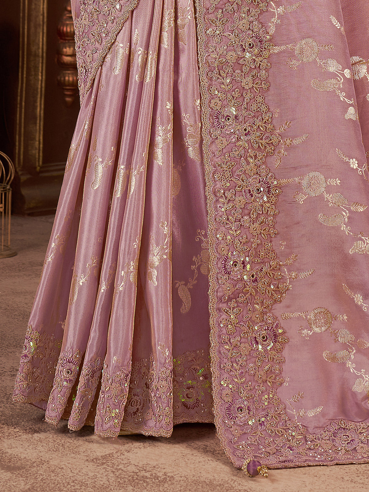 Shaded lilac purple soft silk saree for wedding wear