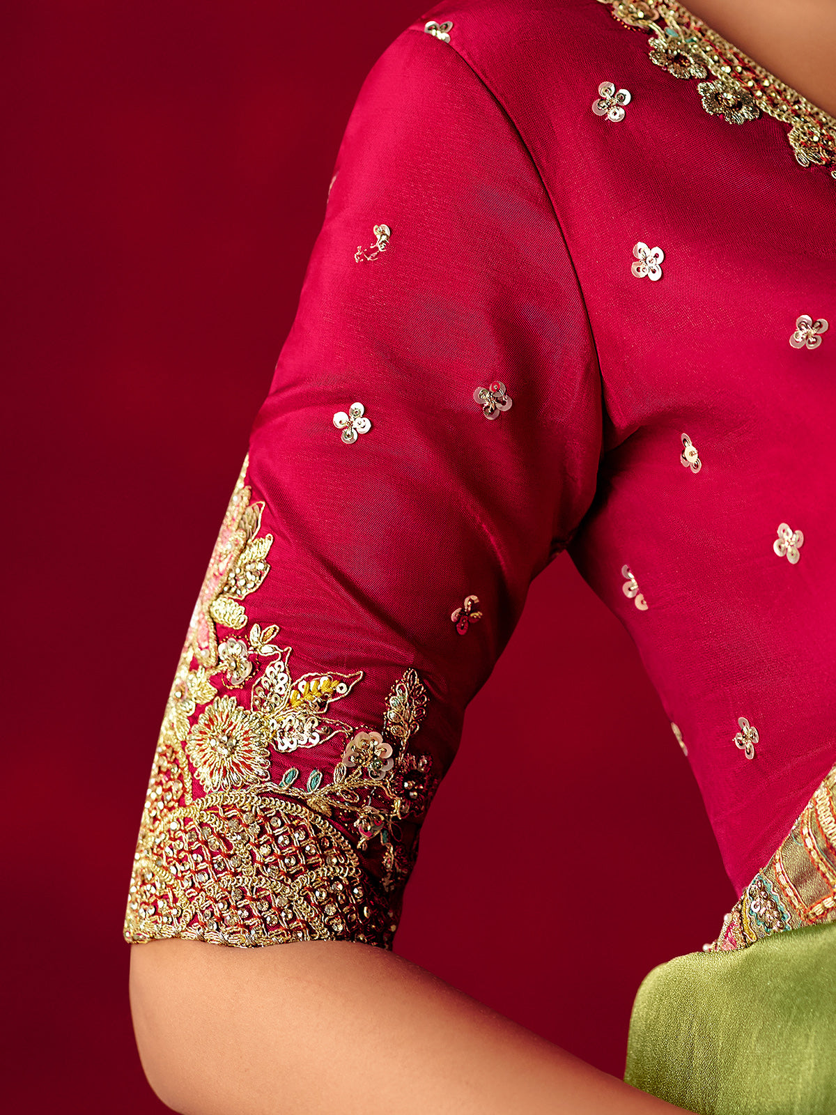 Pista green tissue organza wedding saree