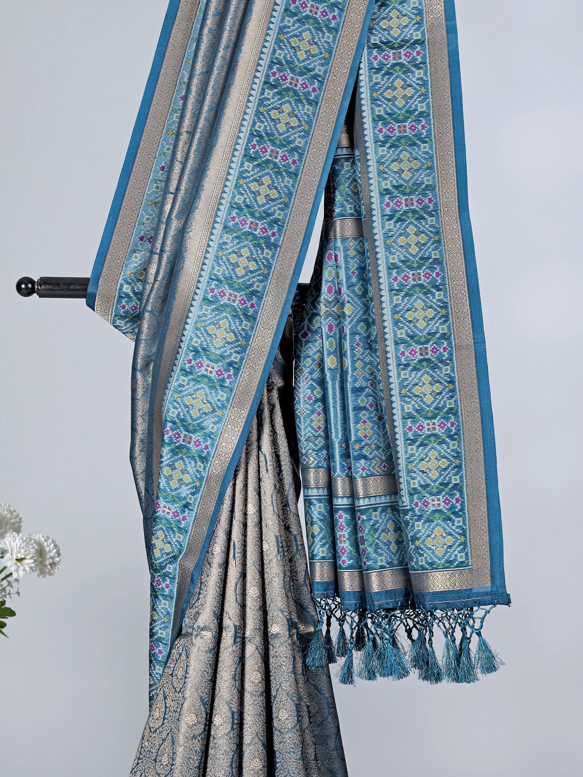 Blue art silk zari border festive saree