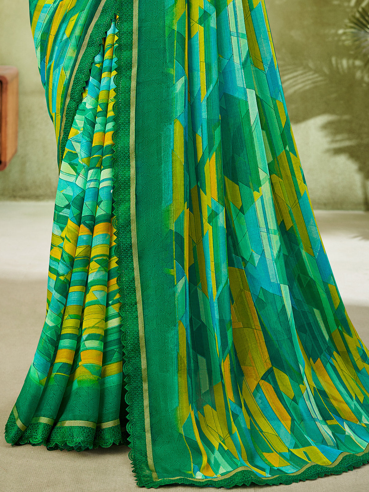 Green classic geometric georgette saree