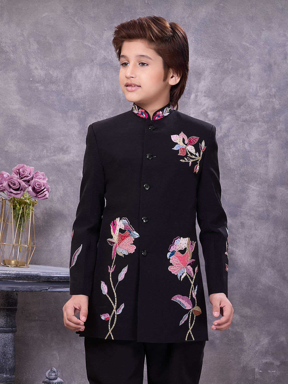 Statement black jacquard stone detailed indowestern