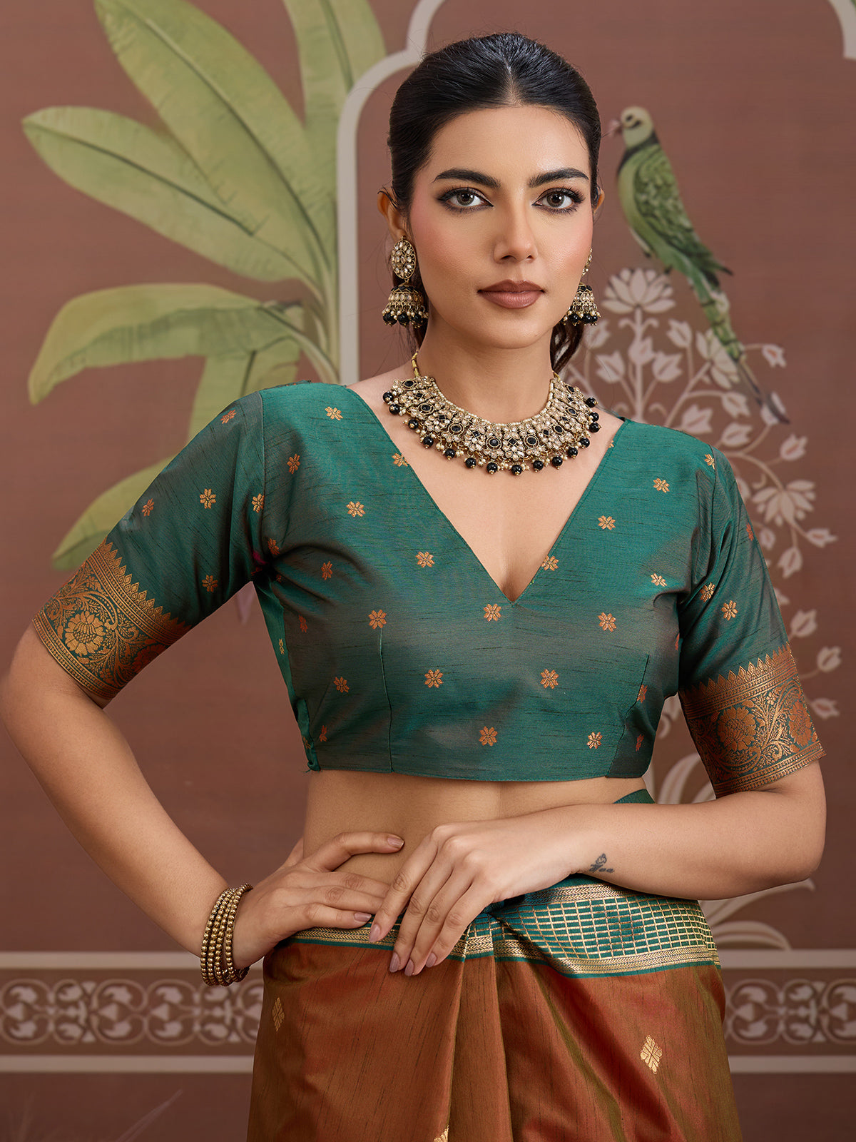 Rust brown tussar silk zari handloom saree