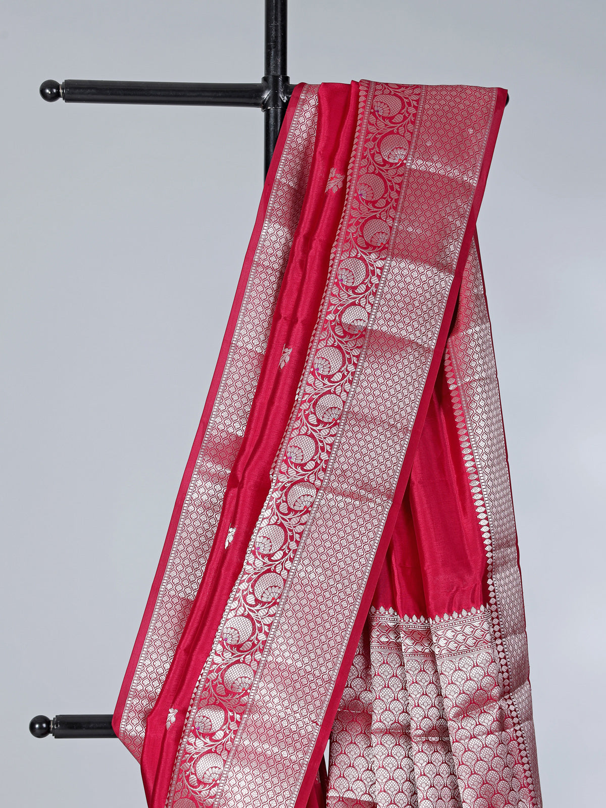 Red art silk saree with traditional zari work