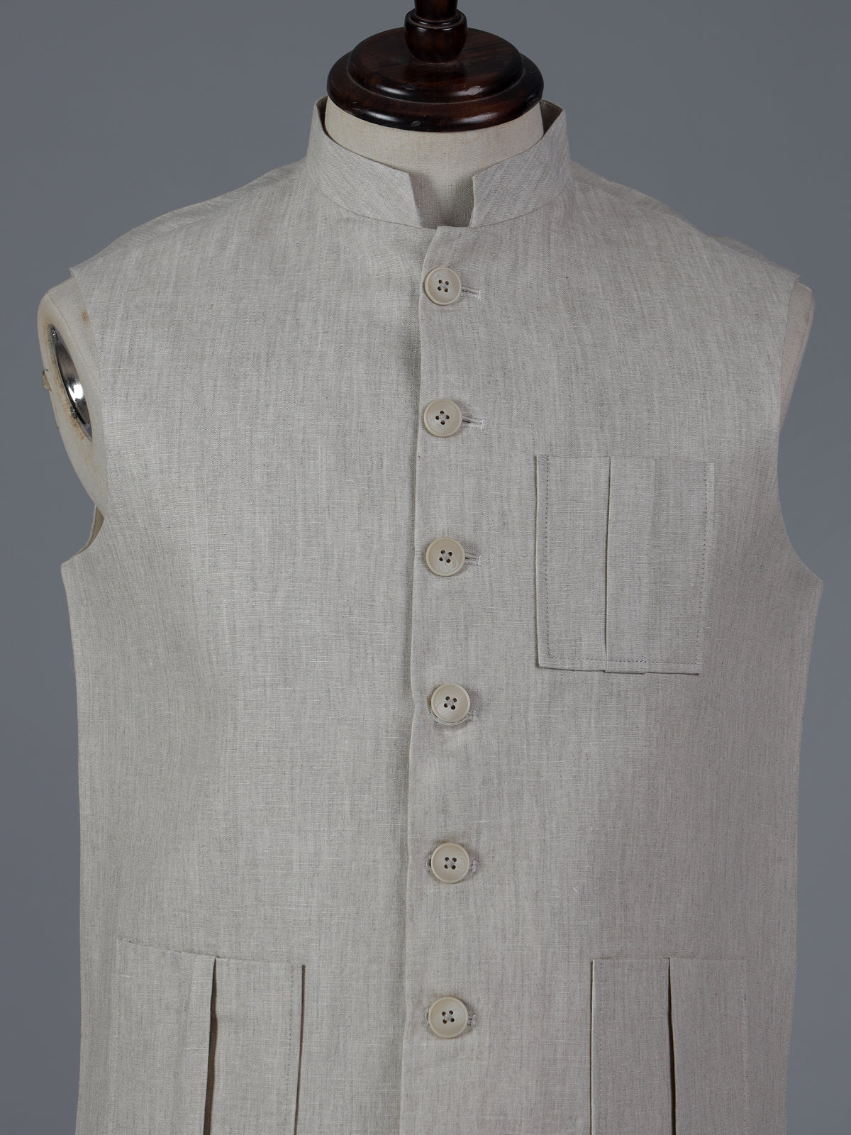 Beige cotton three pocket festive waistcoat