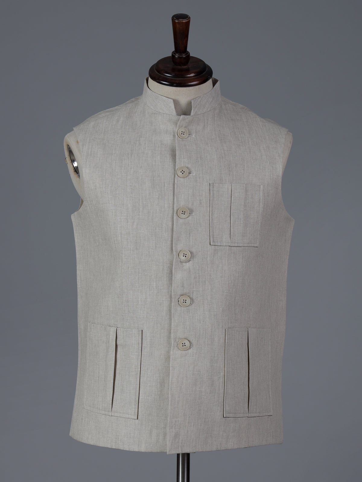 Beige cotton three pocket festive waistcoat