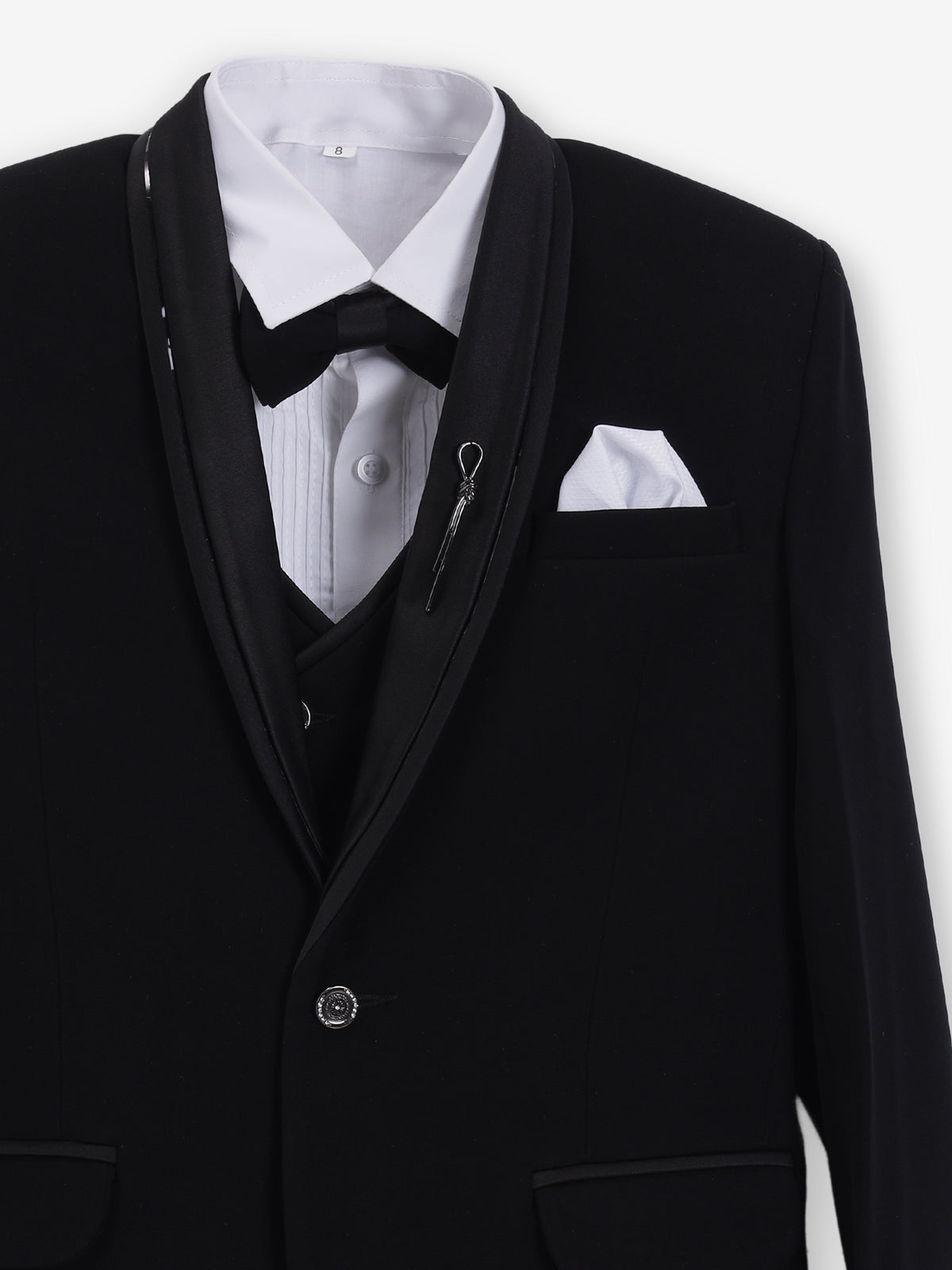 Black terry rayon solid one button boys coat suit