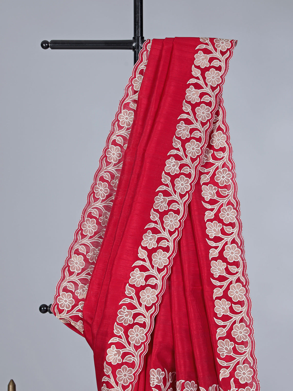 Red semi silk embroidered festive saree