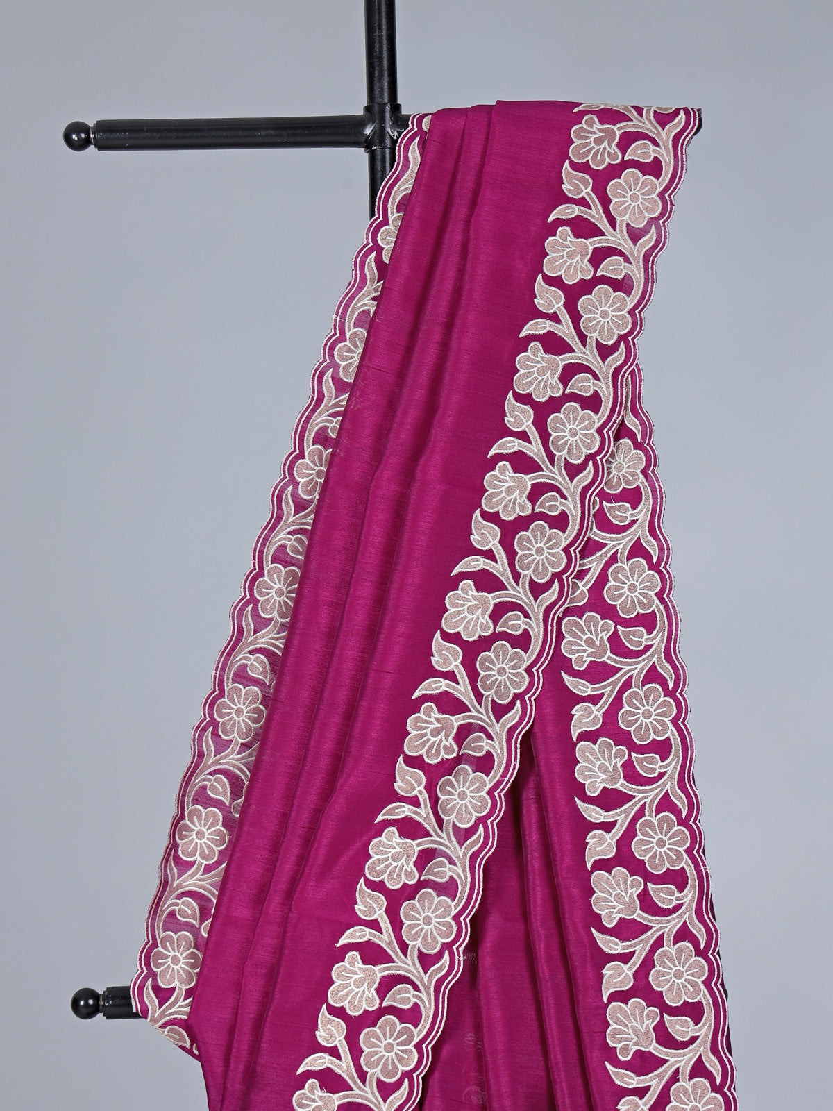 Magenta semi silk embroidery traditional saree