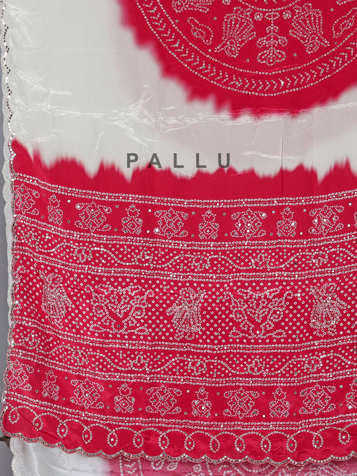 Cream red bandhej printed festive wear saree