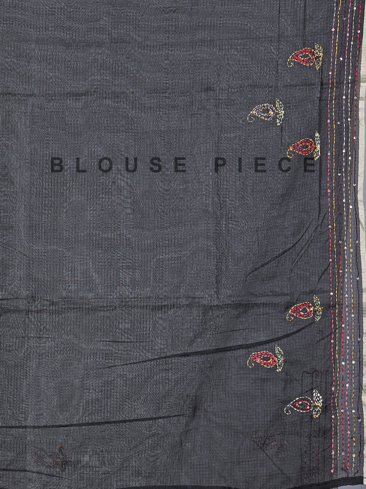 Black cotton silk saree with thread and sequins work