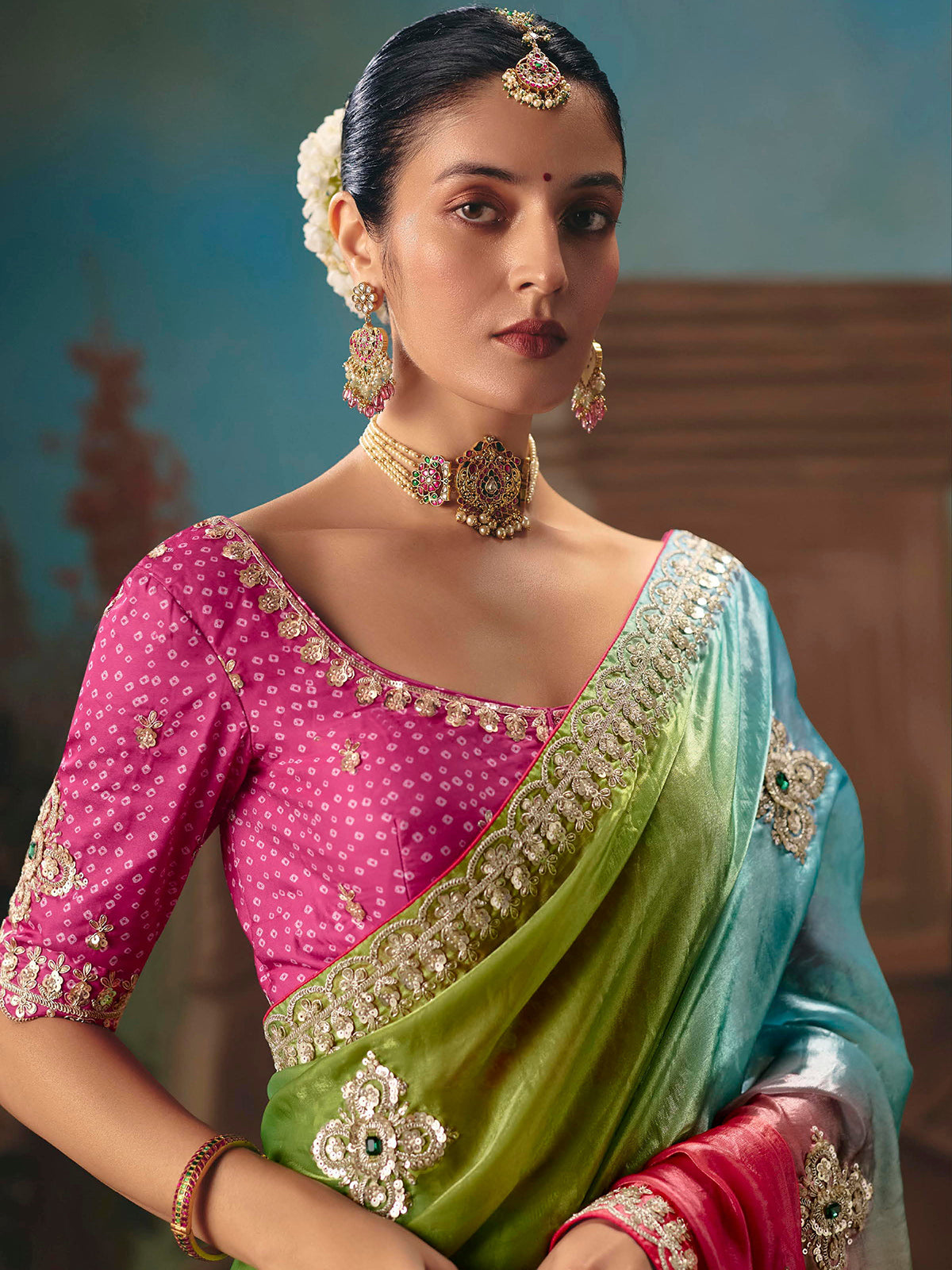Multicolor shaded fancy tissue silk saree