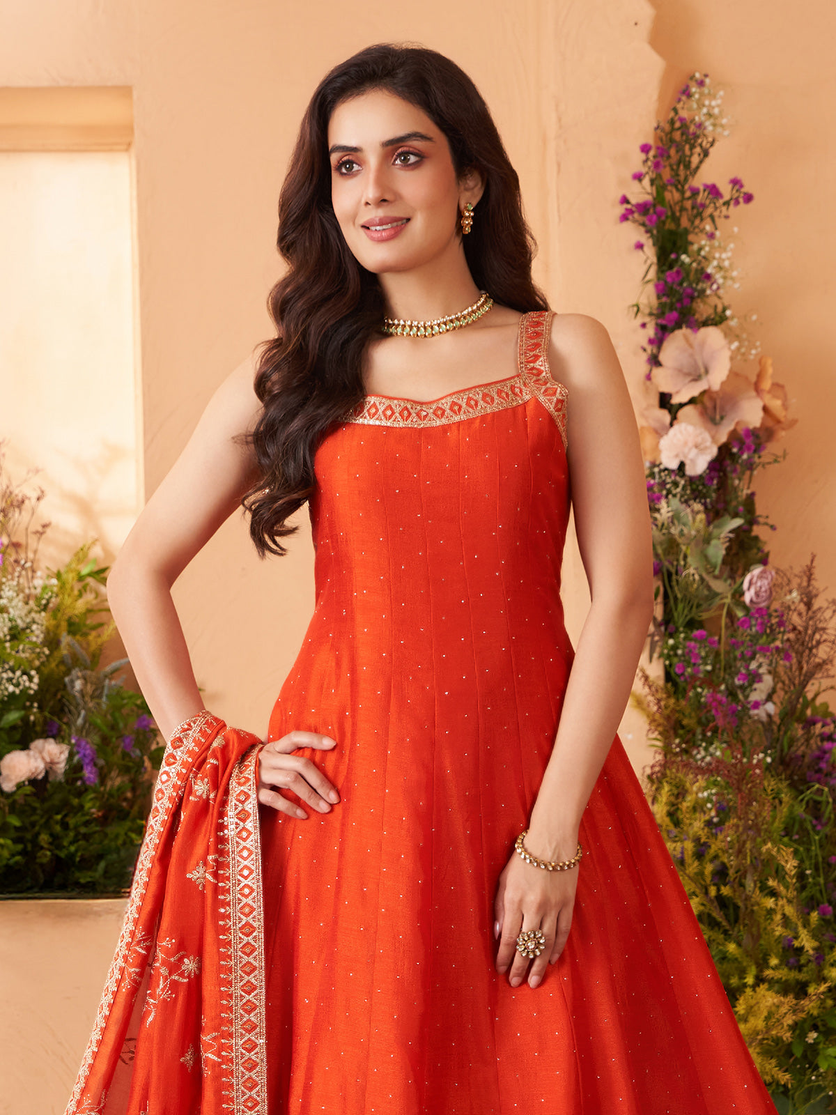Orange silk salwar suit with bright festive allure for women