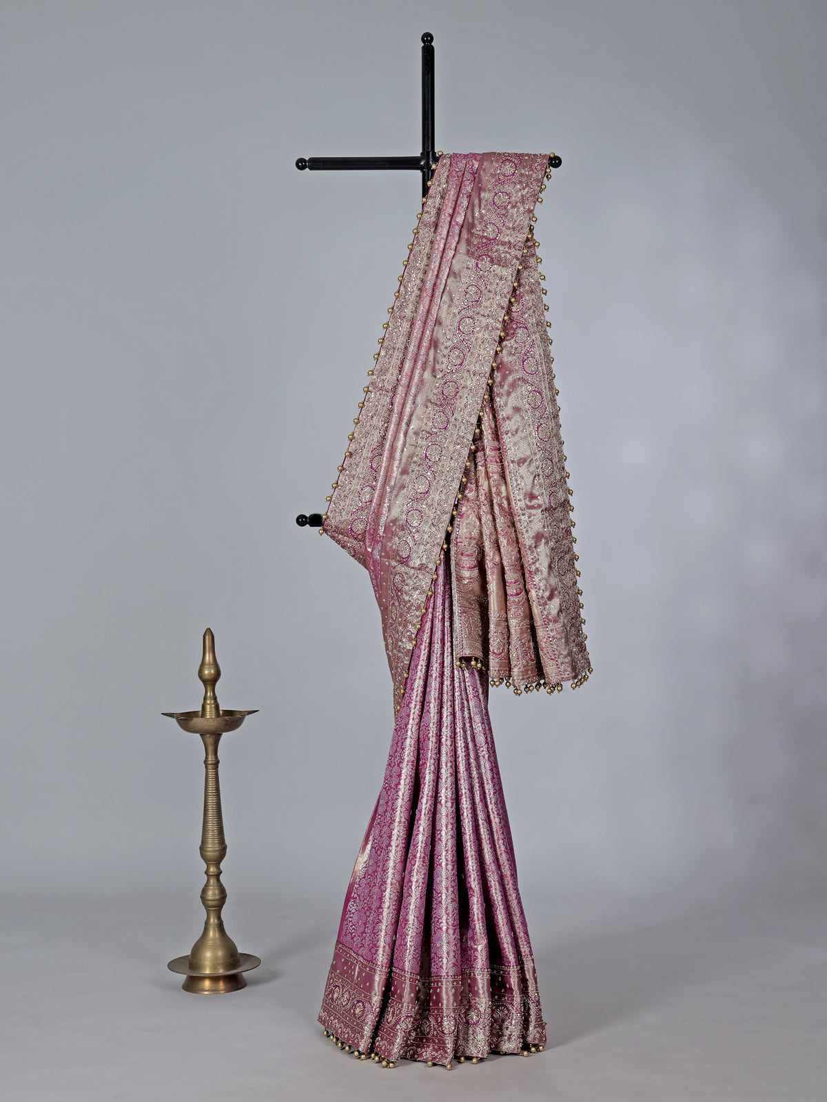 Purple semi kanjivaram silk saree with zardosi work