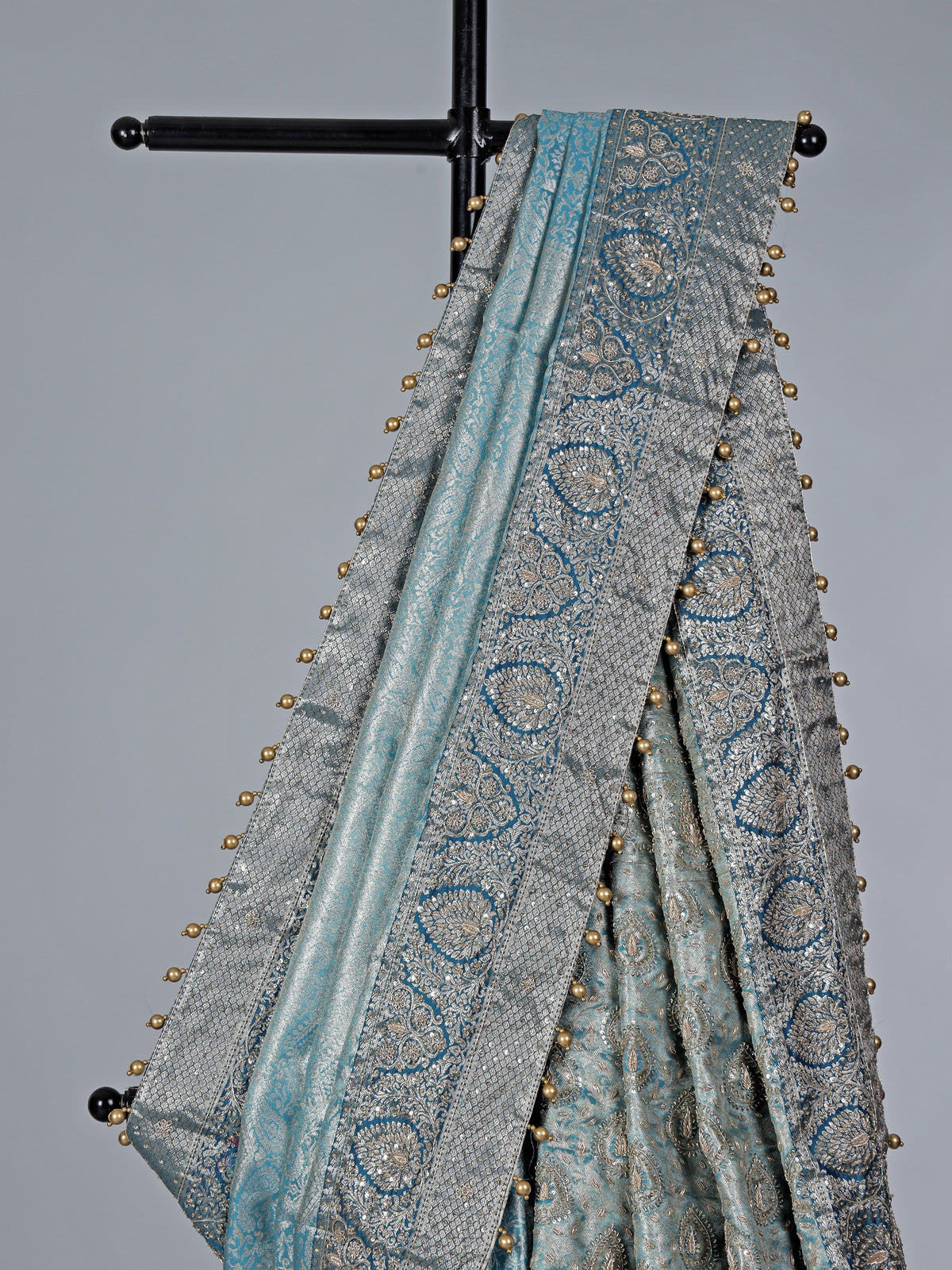 Sky blue semi kanjivaram silk saree with zari work
