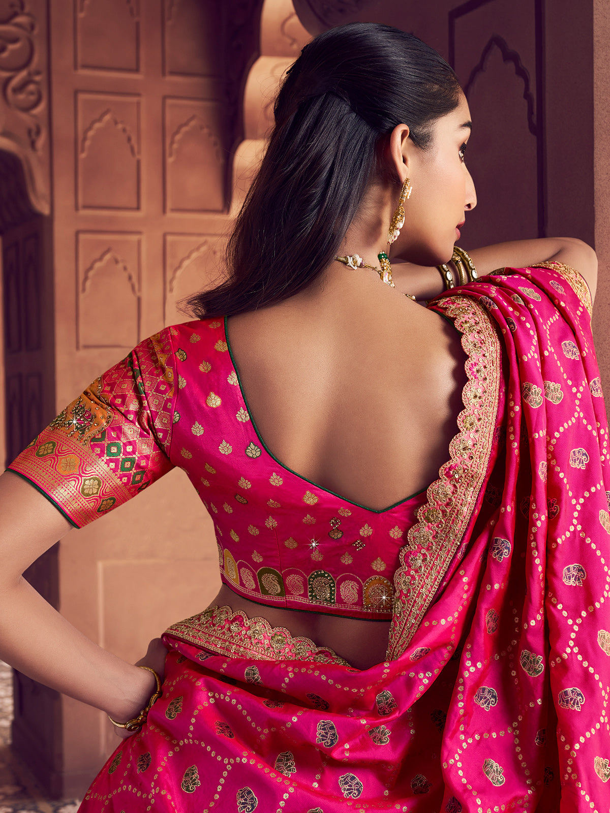 Multicolor zari worked banarasi silk lehenga choli