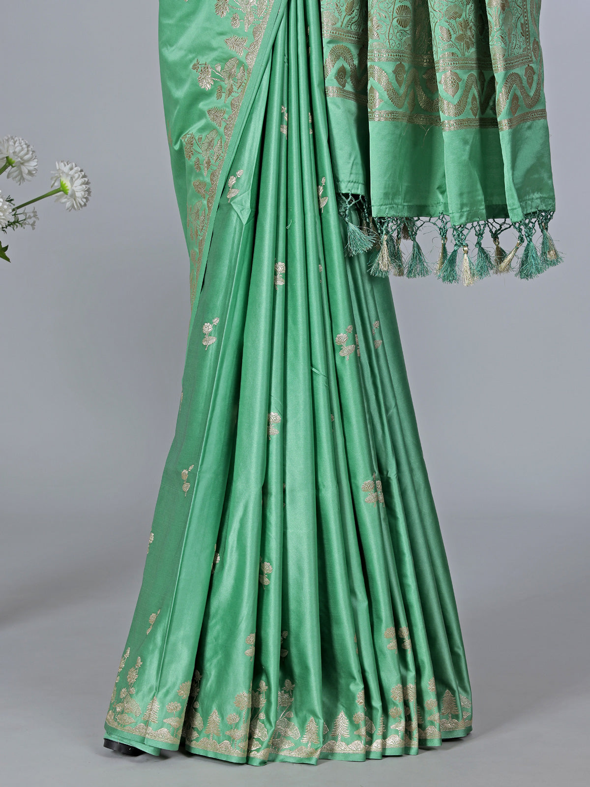 Mint green semi silk saree with zari work