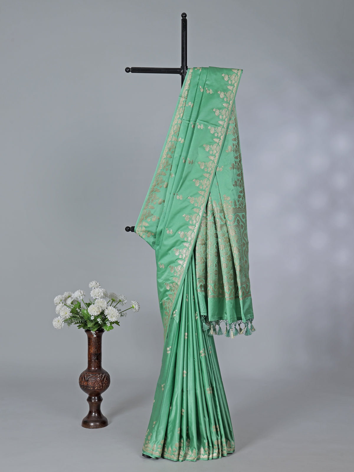 Mint green semi silk saree with zari work