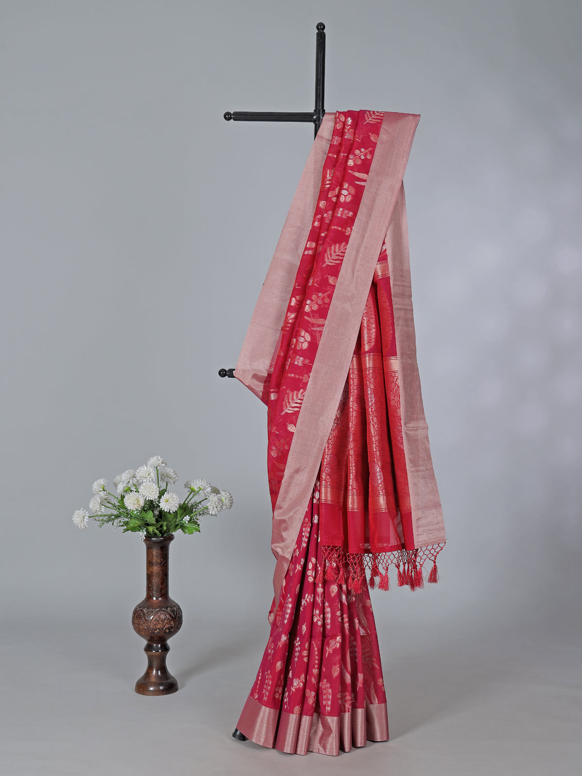 Red art silk zari contrast border festive saree