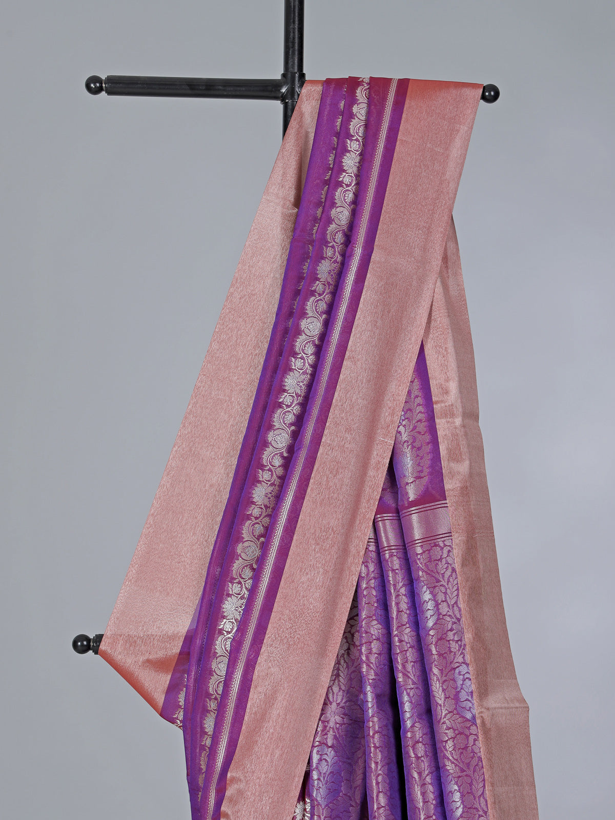 Purple art silk zari contrast border saree