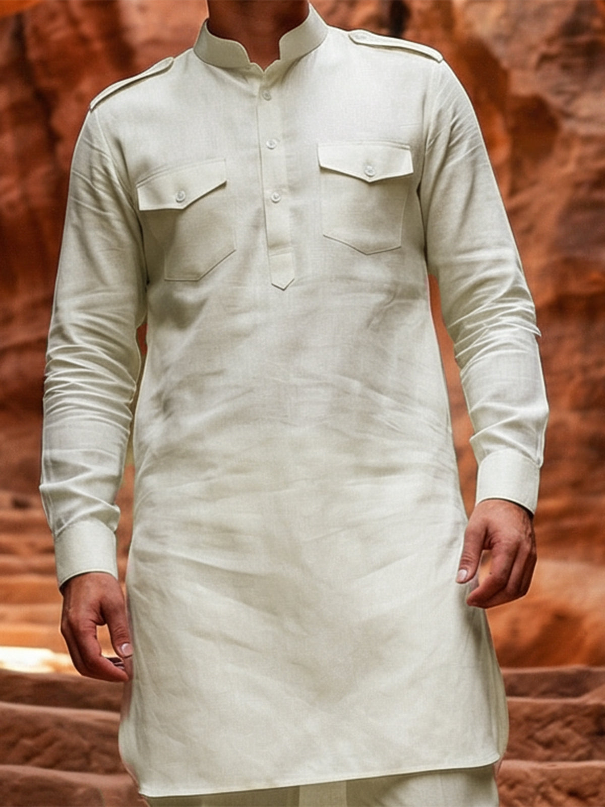 Pista green festive mandarin pathani suit