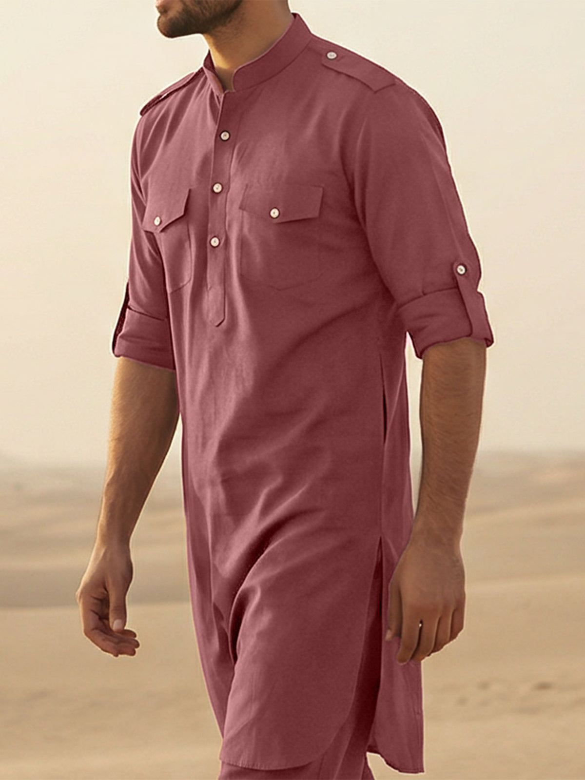 Wine luxurious mandarin collar pathani