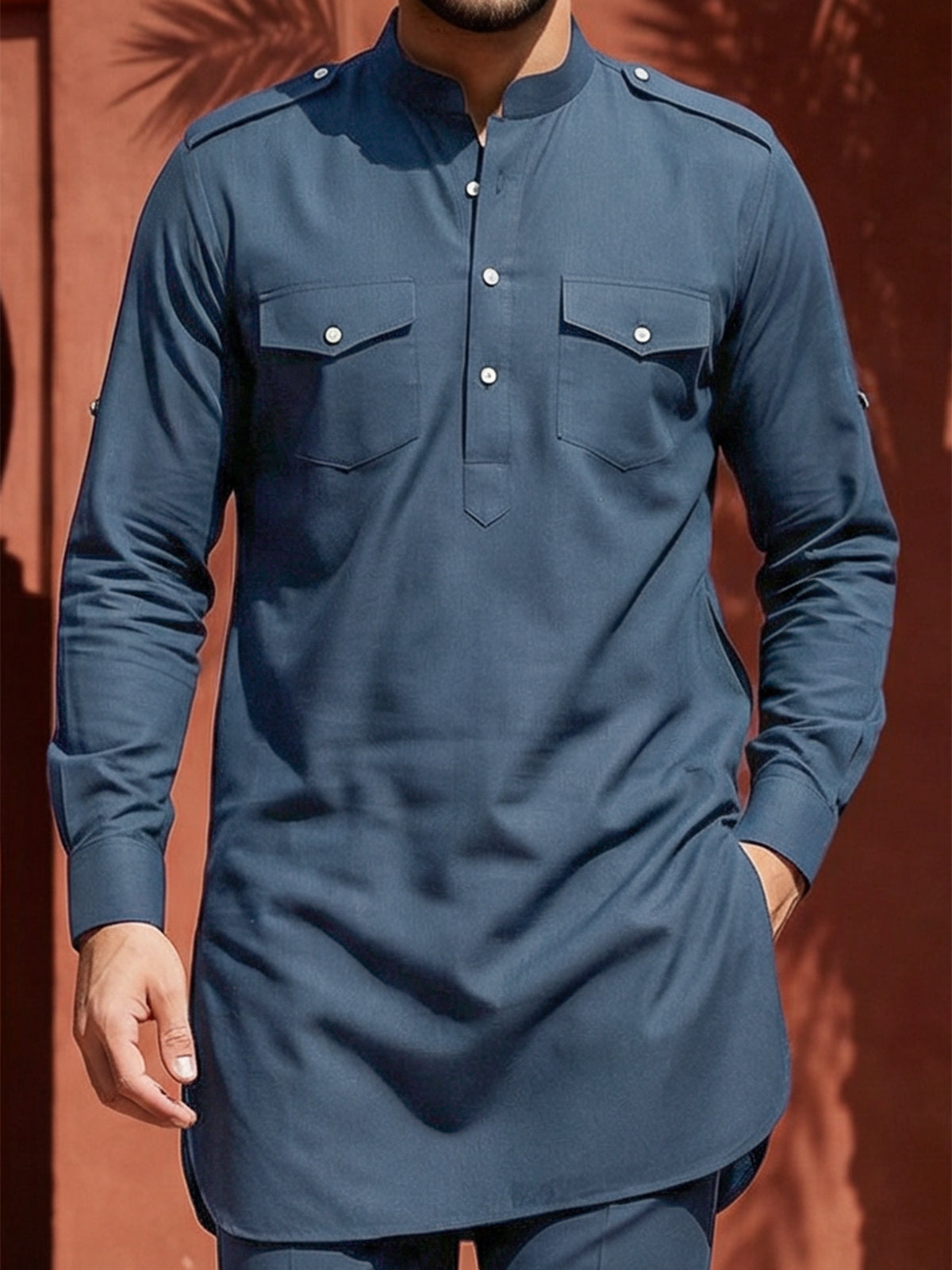 Royal blue festive mandarin pathani suit