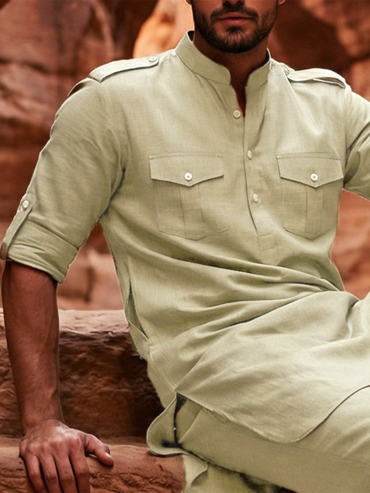 Deep green stylish mandarin pathani suit