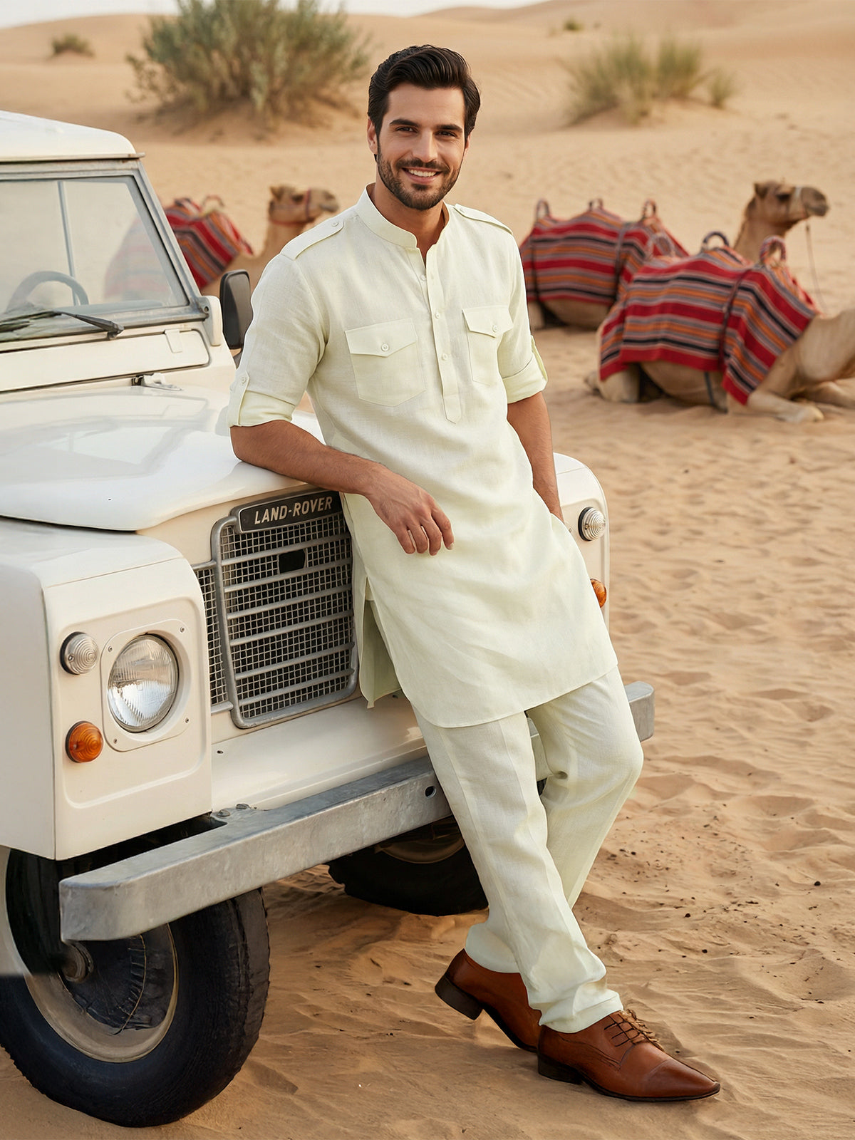 Beige modern mandarin pathani festive suit