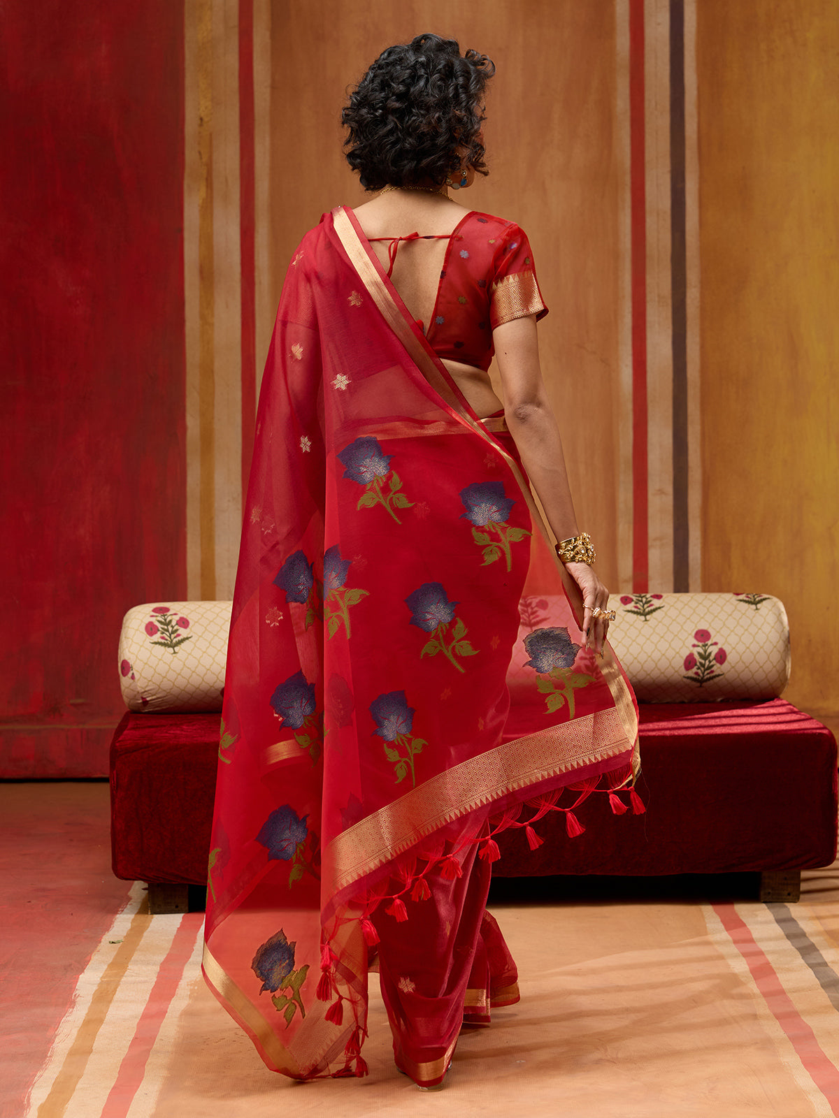 Red handloom zari woven organza saree
