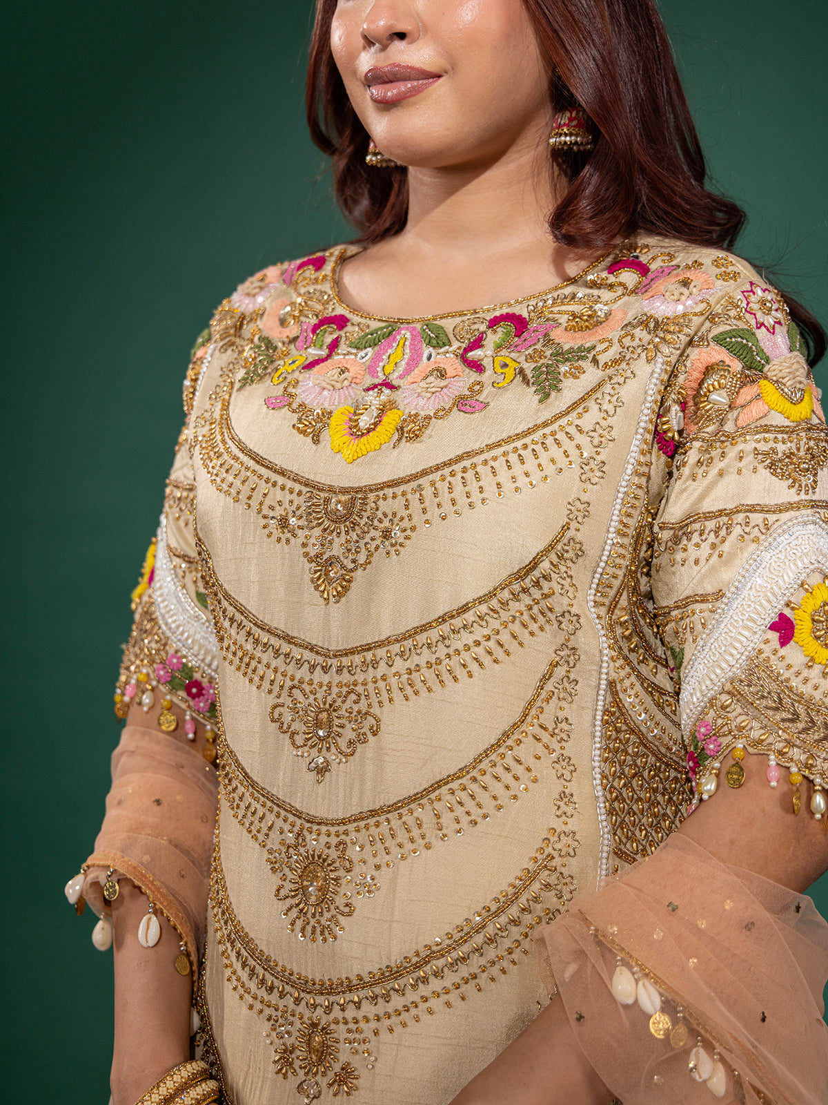 Cream raw silk palazzo suit for wedding celebration