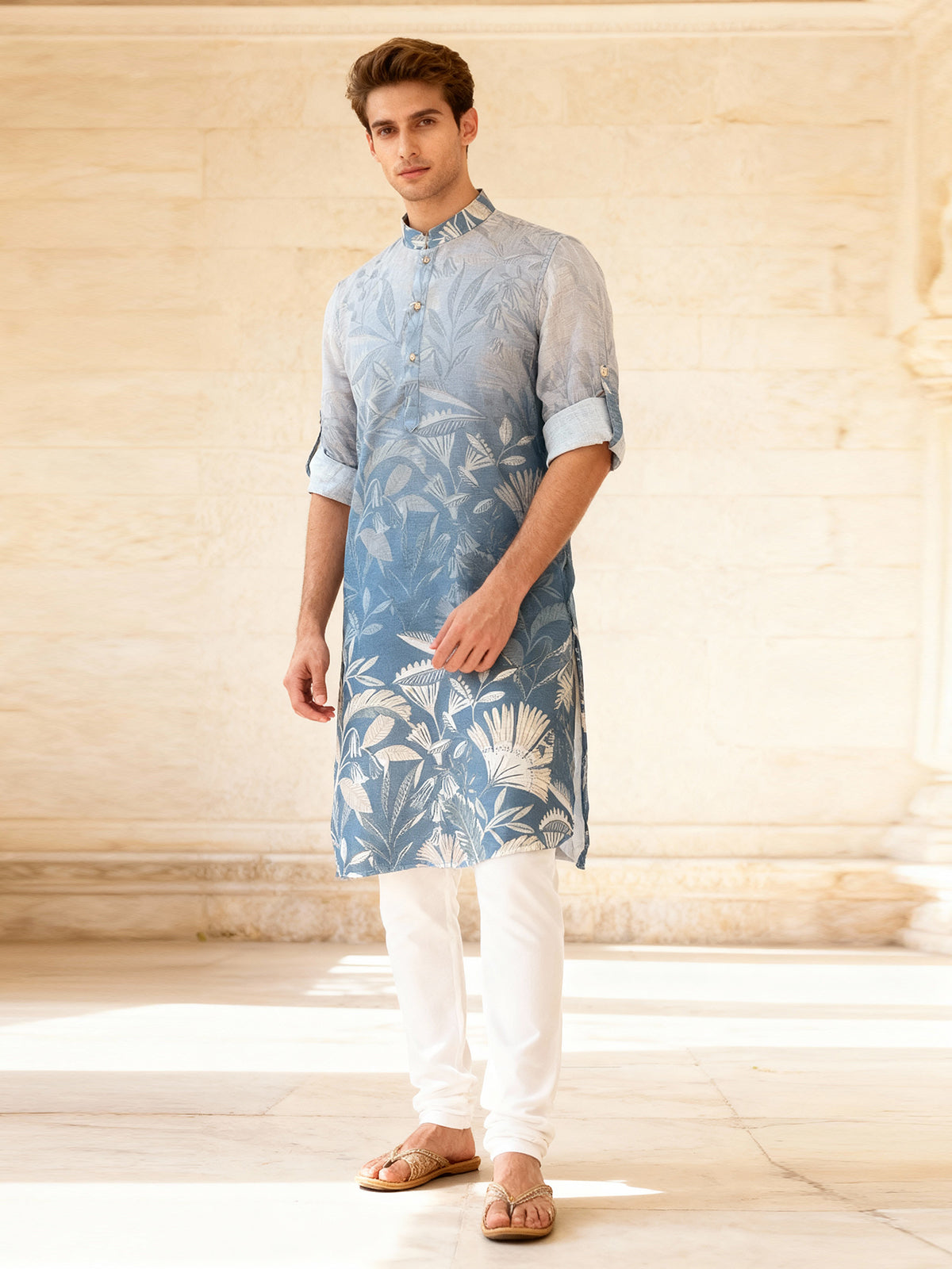 Blue shaded printed kurta pyjama set