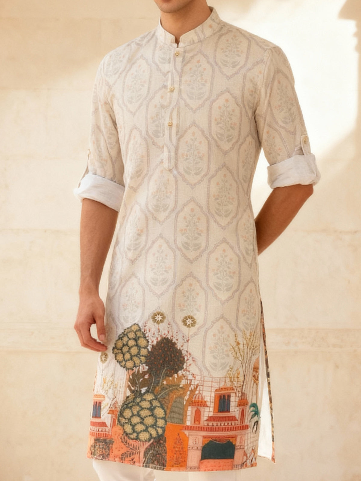 Off white heritage printed kurta set