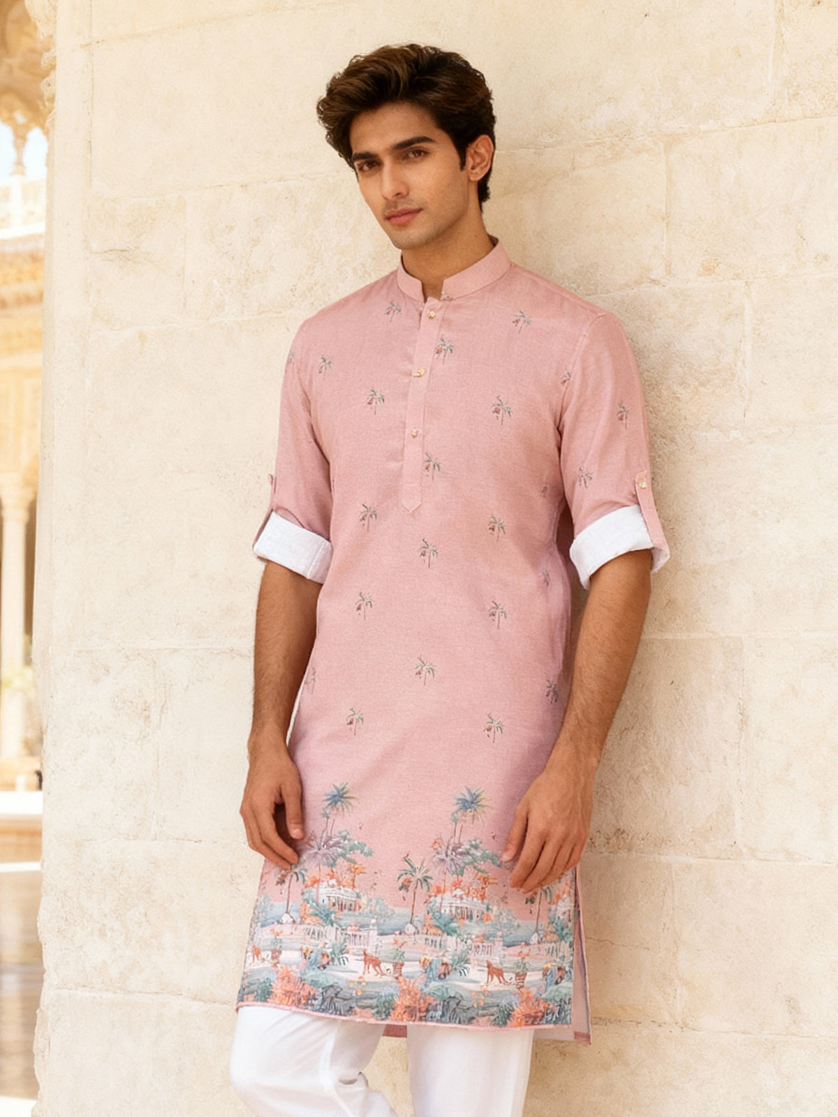 Onion pink heritage digital kurta set