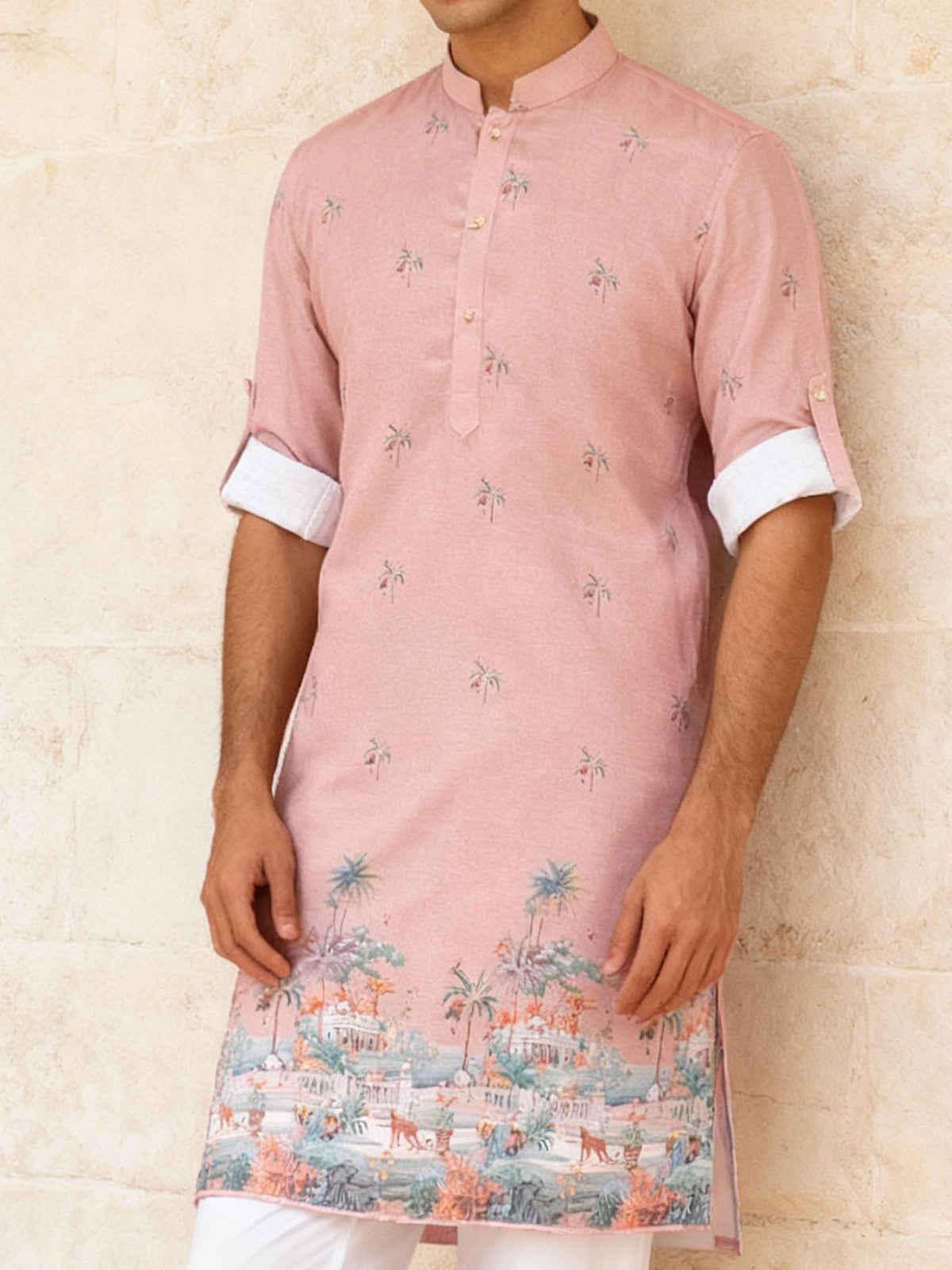 Onion pink heritage digital kurta set
