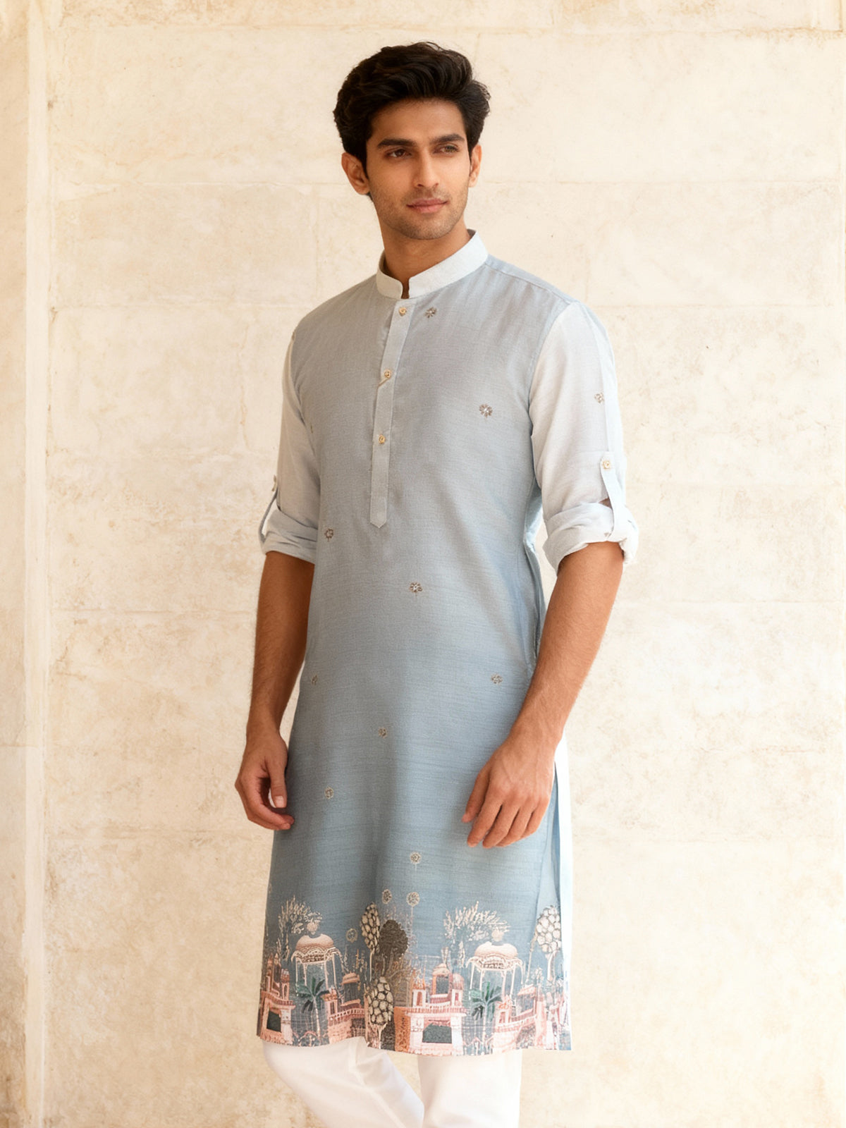 Shaded blue embellished kurta pyjama set