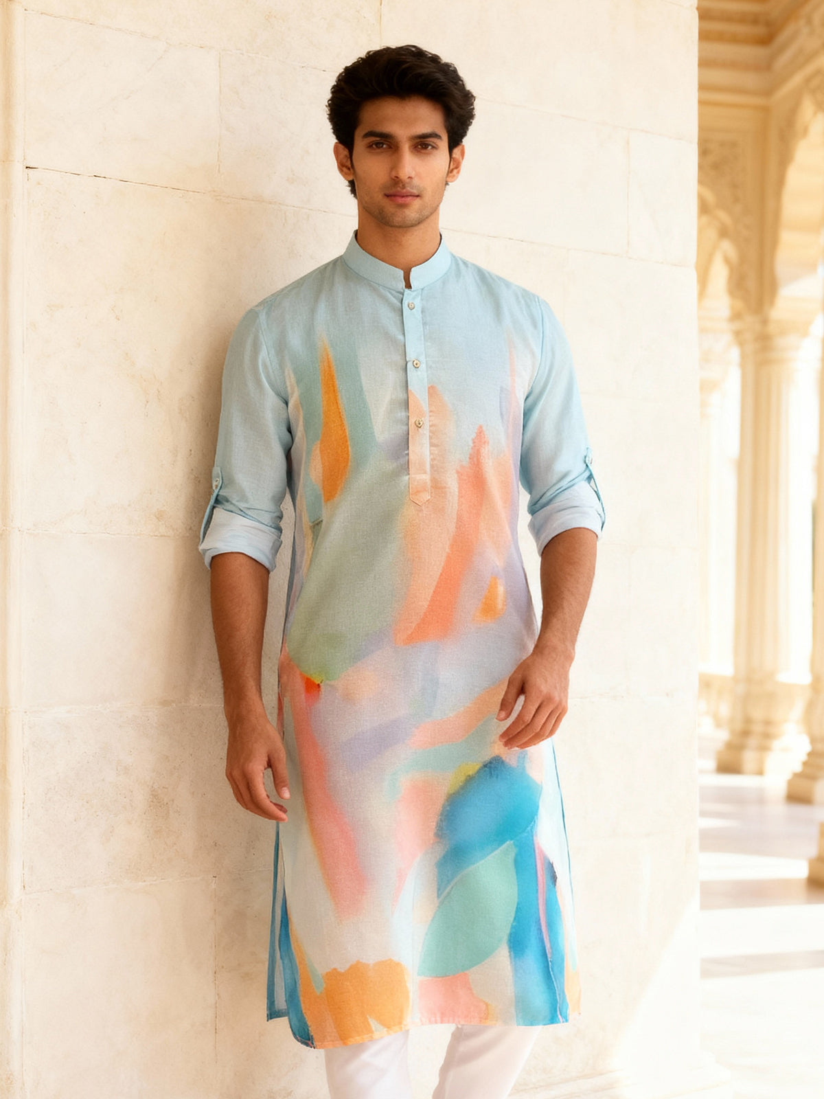 Blue digital printed festive kurta set