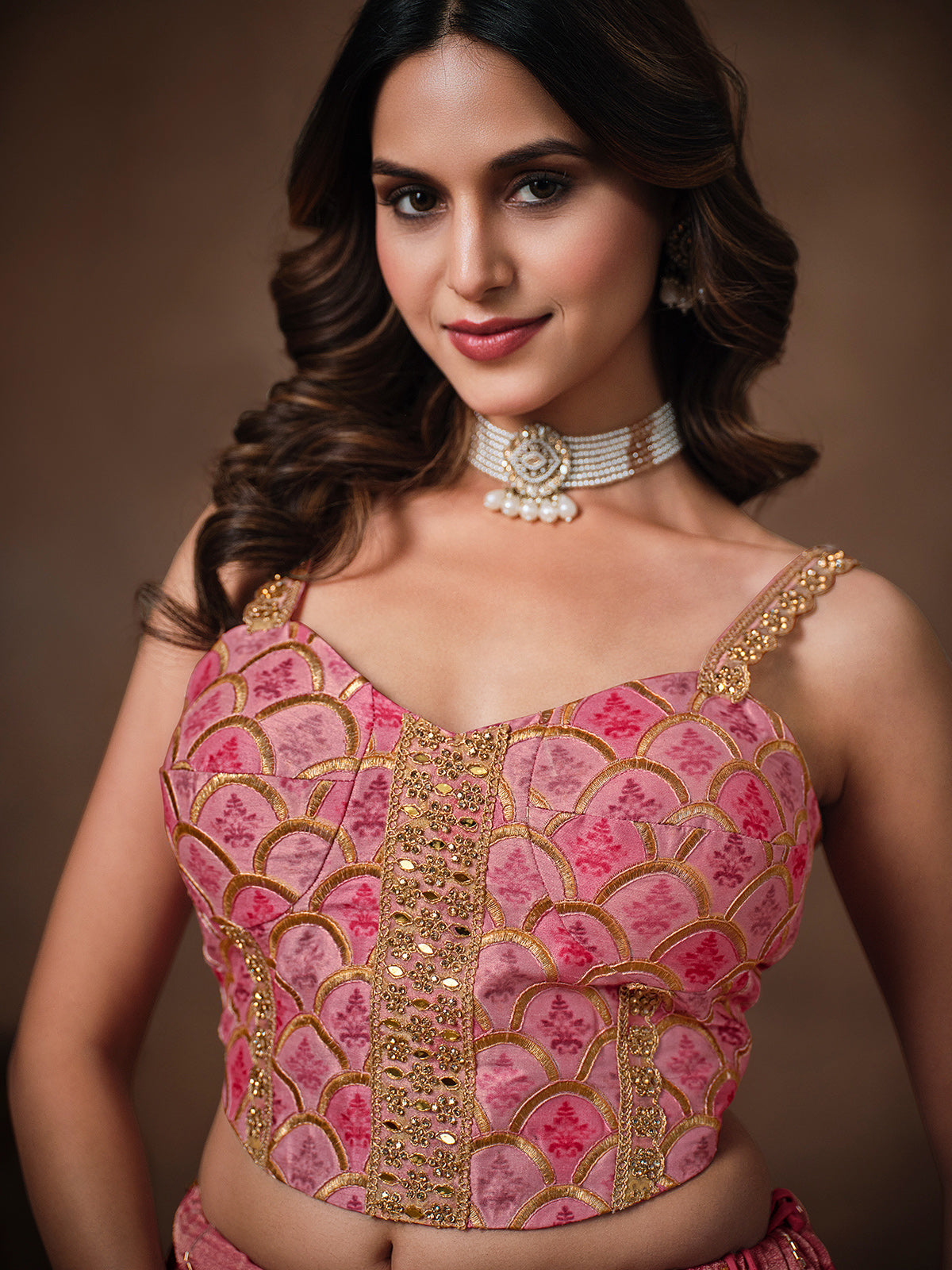 Onion pink chiffon tissue silk lehenga choli
