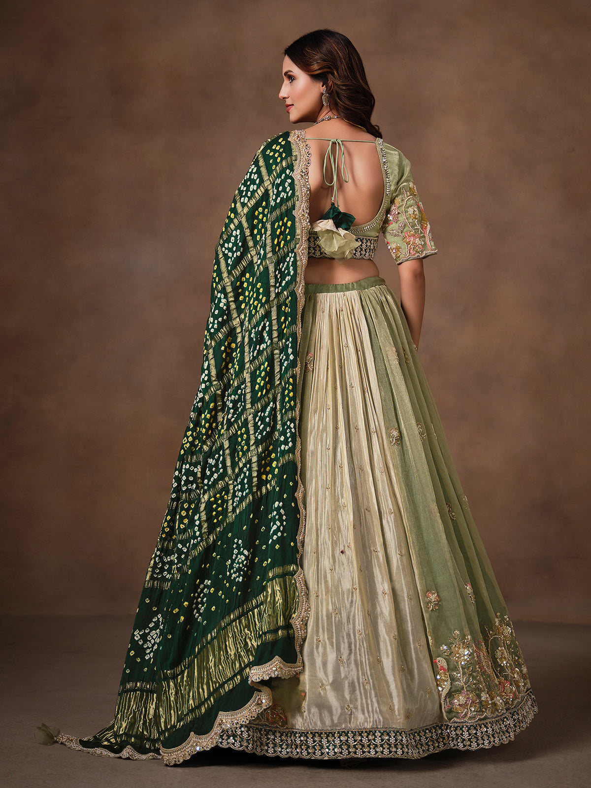Pista green tissue silk lehenga choli for women