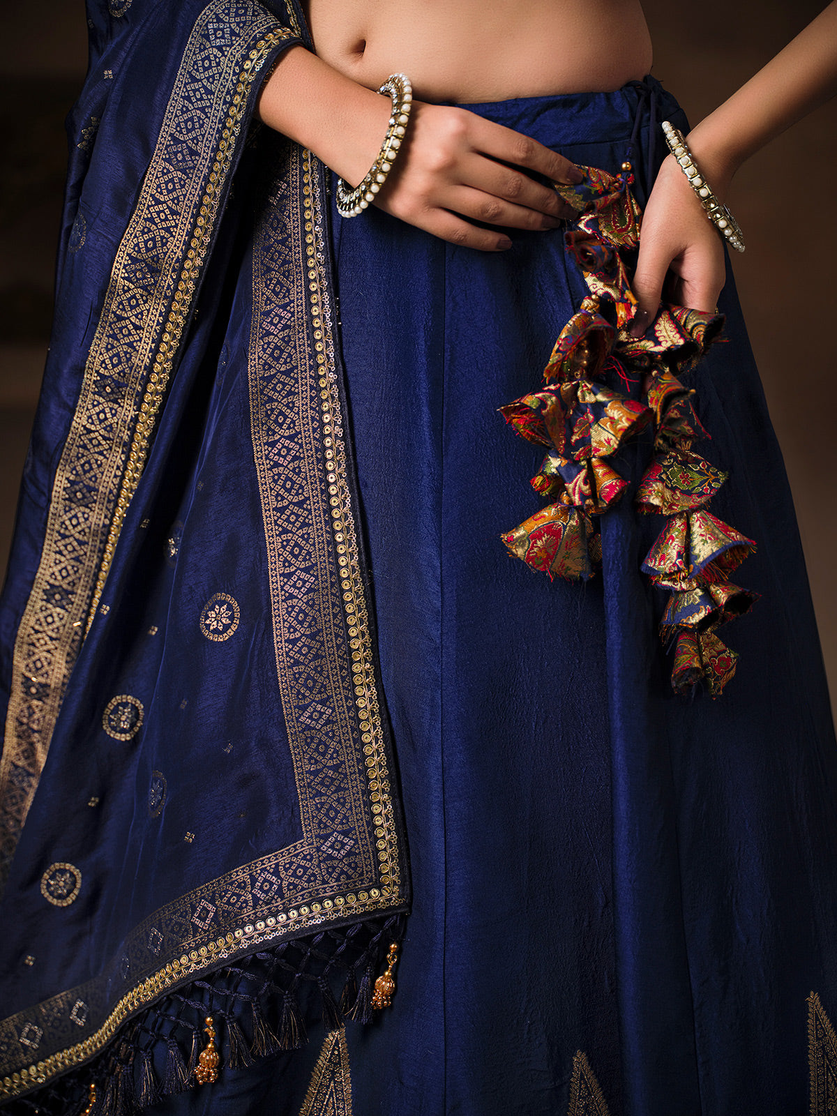 Royal blue crepe zari lehenga choli
