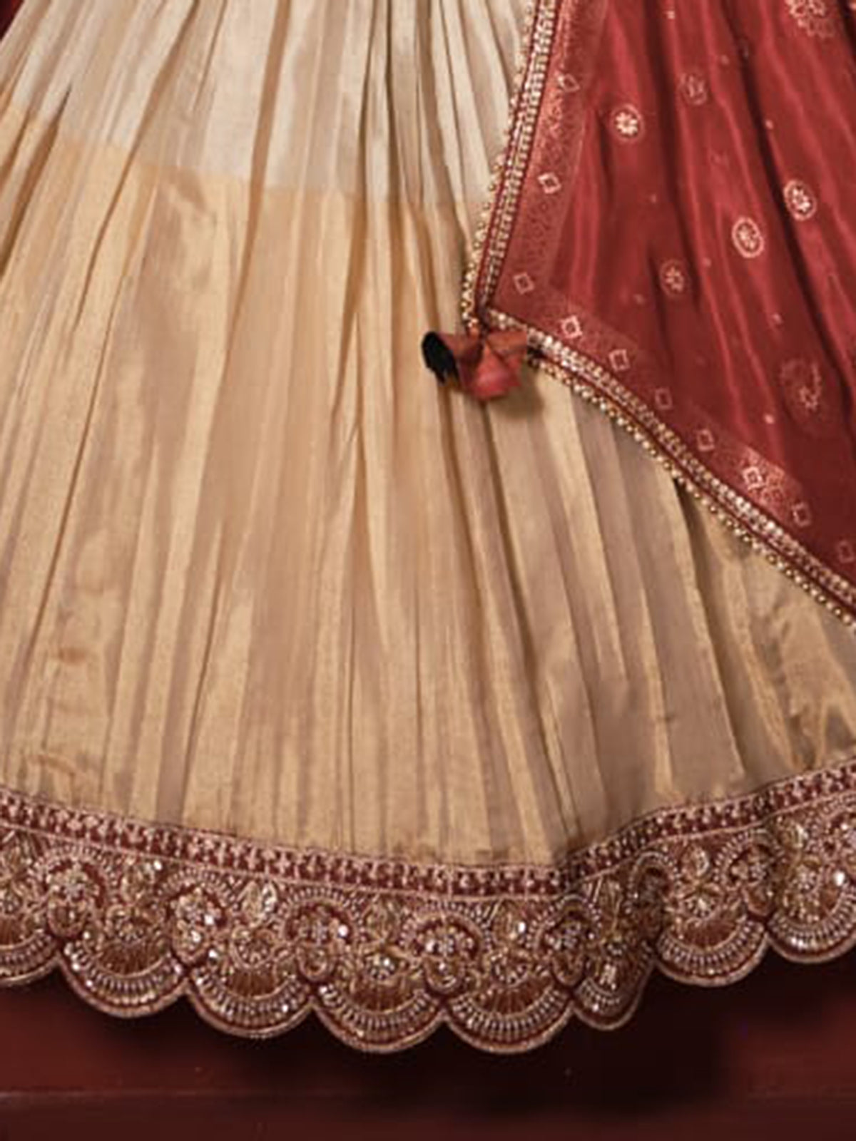 Cream silk zardosi lehenga choli for wedding wear