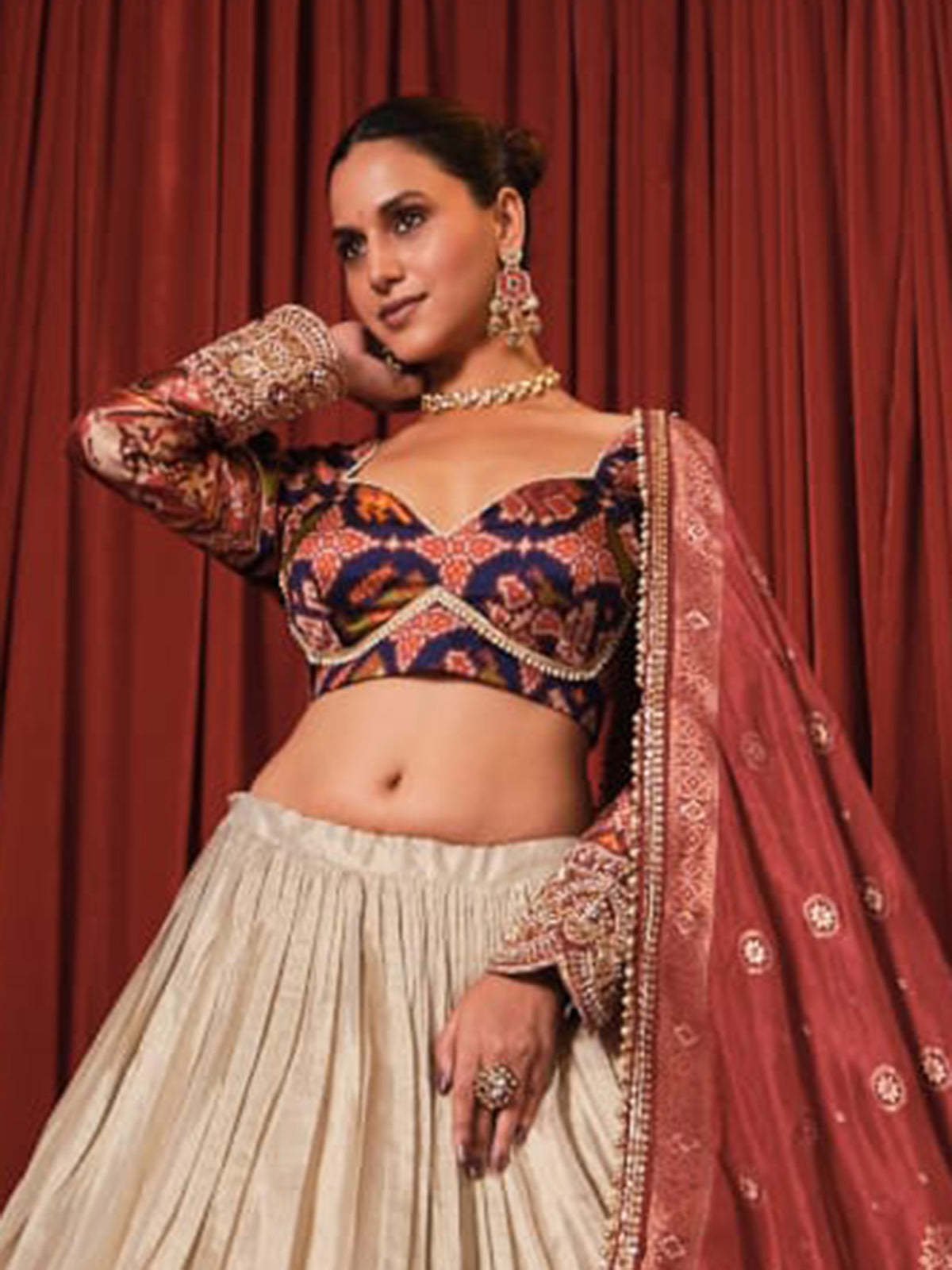 Cream silk zardosi lehenga choli for wedding wear
