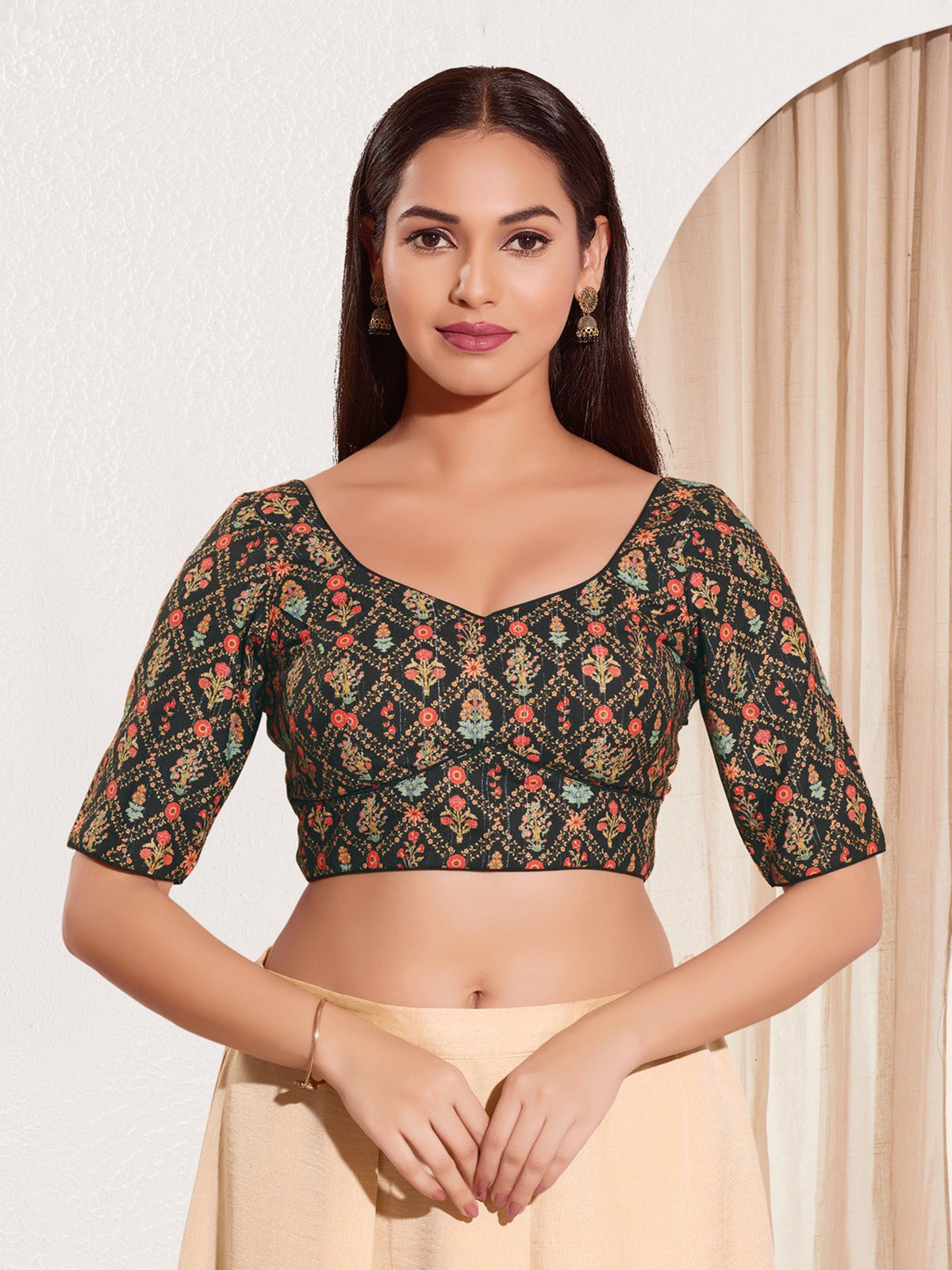 Black viscose rayon sweetheart neck blouse