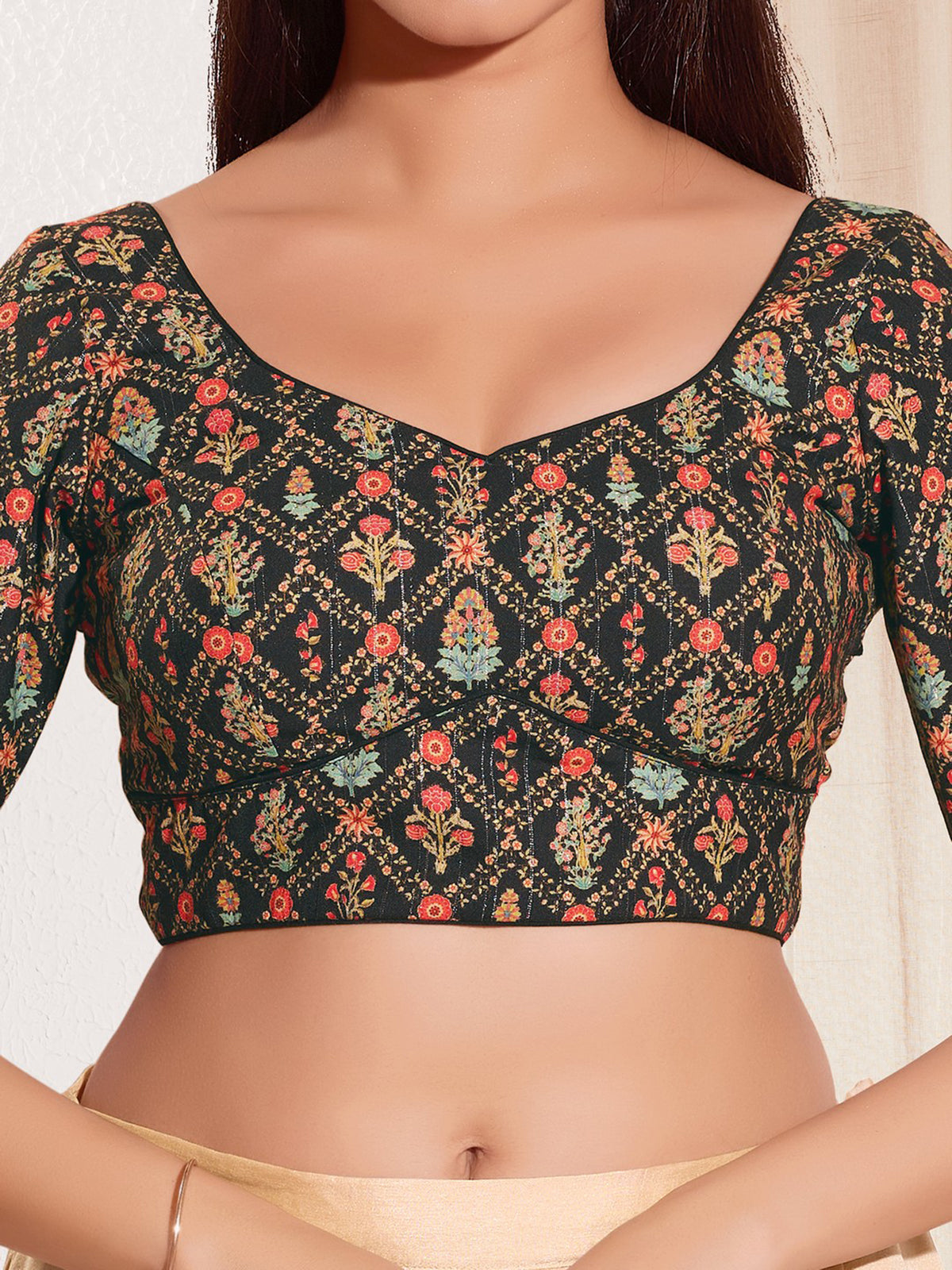 Black viscose rayon sweetheart neck blouse