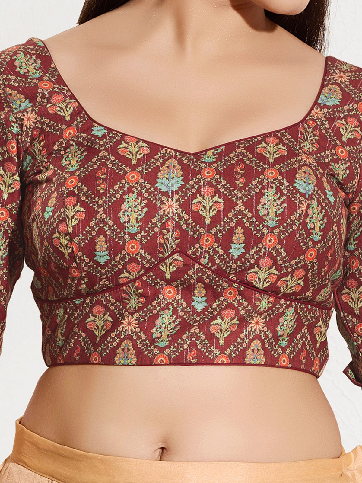 Maroon viscose rayon sweetheart neck blouse